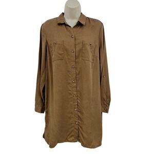 J. Jill Shirt dress Women S Brown 100% Tencel‎ Lyocell Button Front Tunic Preppy